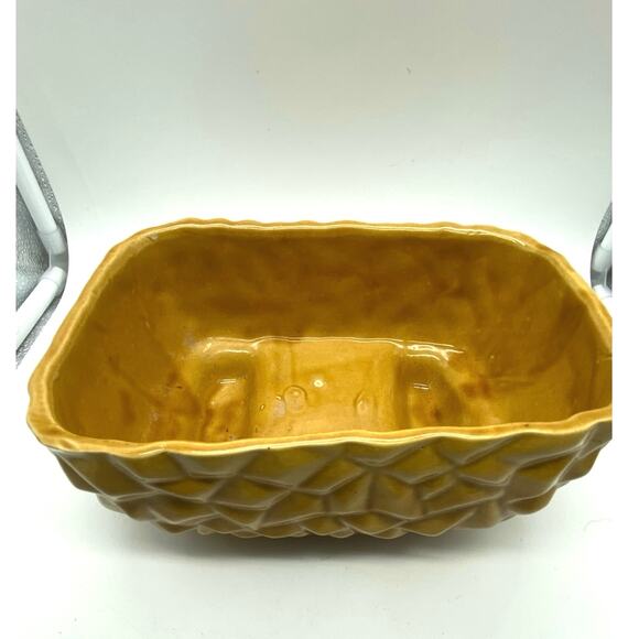 Vintage Mid Century Cubist  yellow Gold Ceramic Geometric footed Planter 1960s - Picture 7 of 7